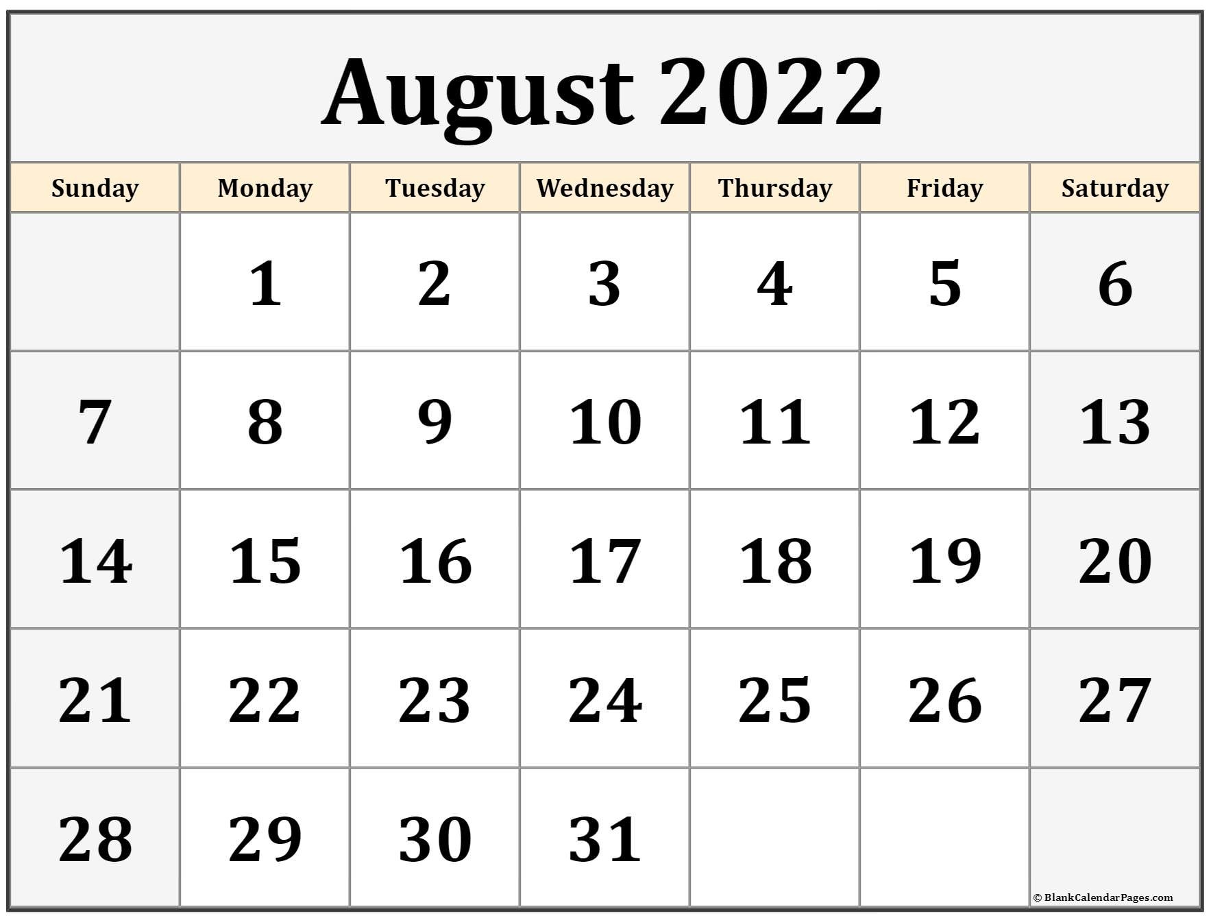 August 2022 Printable Calendar Free Printable Calendar Monthly