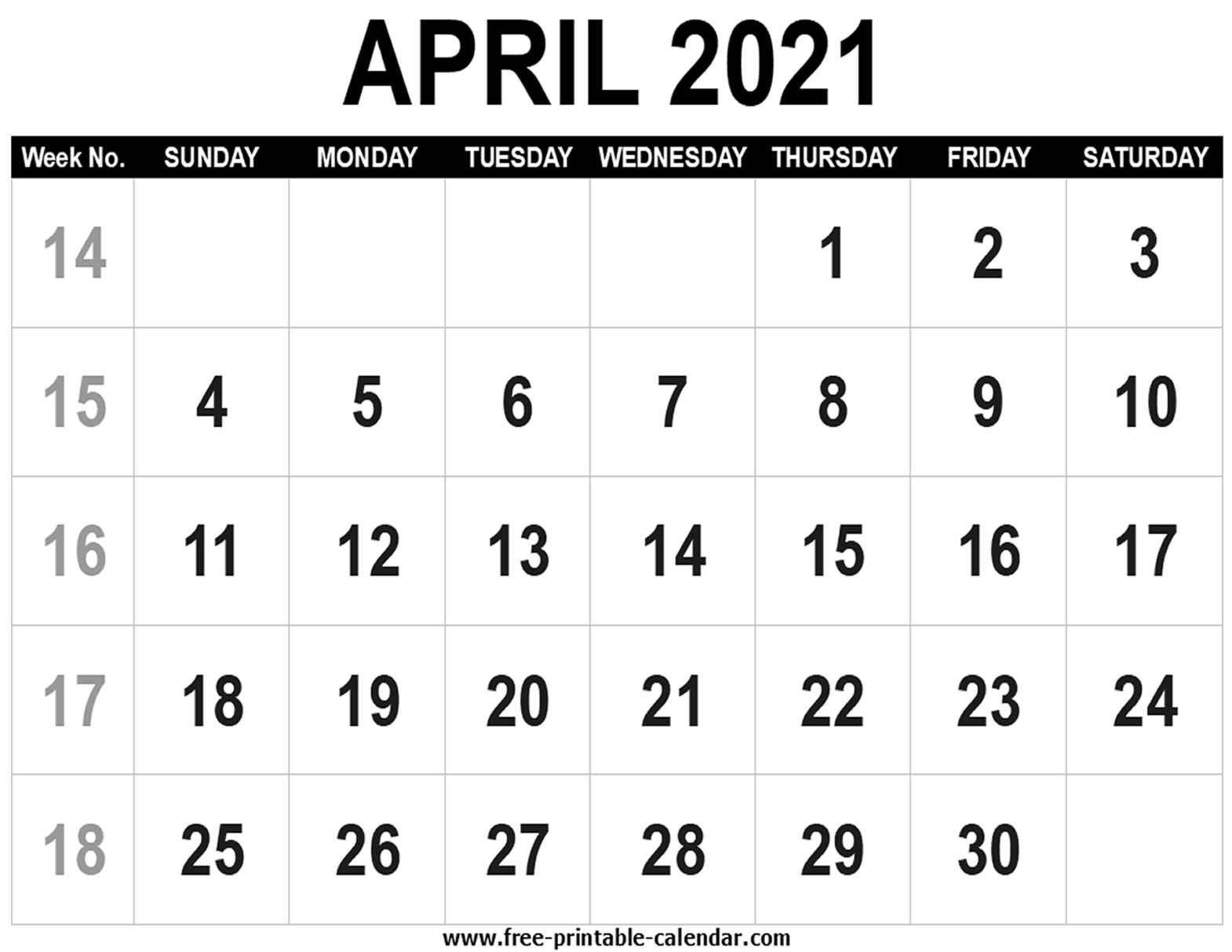 calendar 2021 april