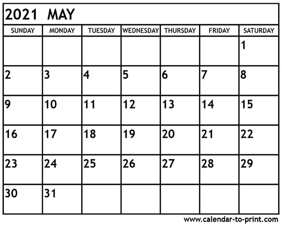 Calendar for the Month Of May 2021 May 2021 Calendar Printable