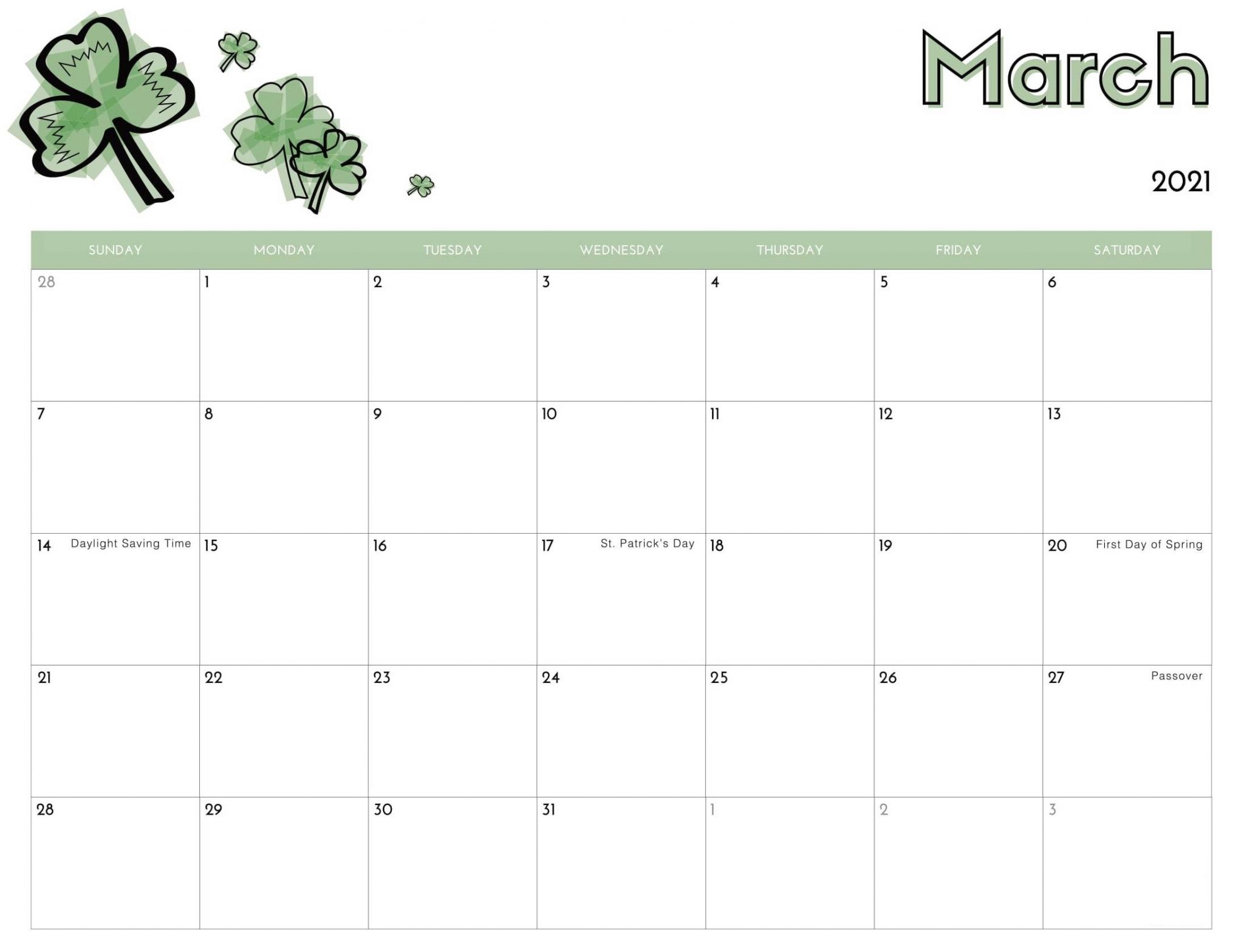 Cute March 2021 Calendar Blank March 2021 Calendar Monthly Template
