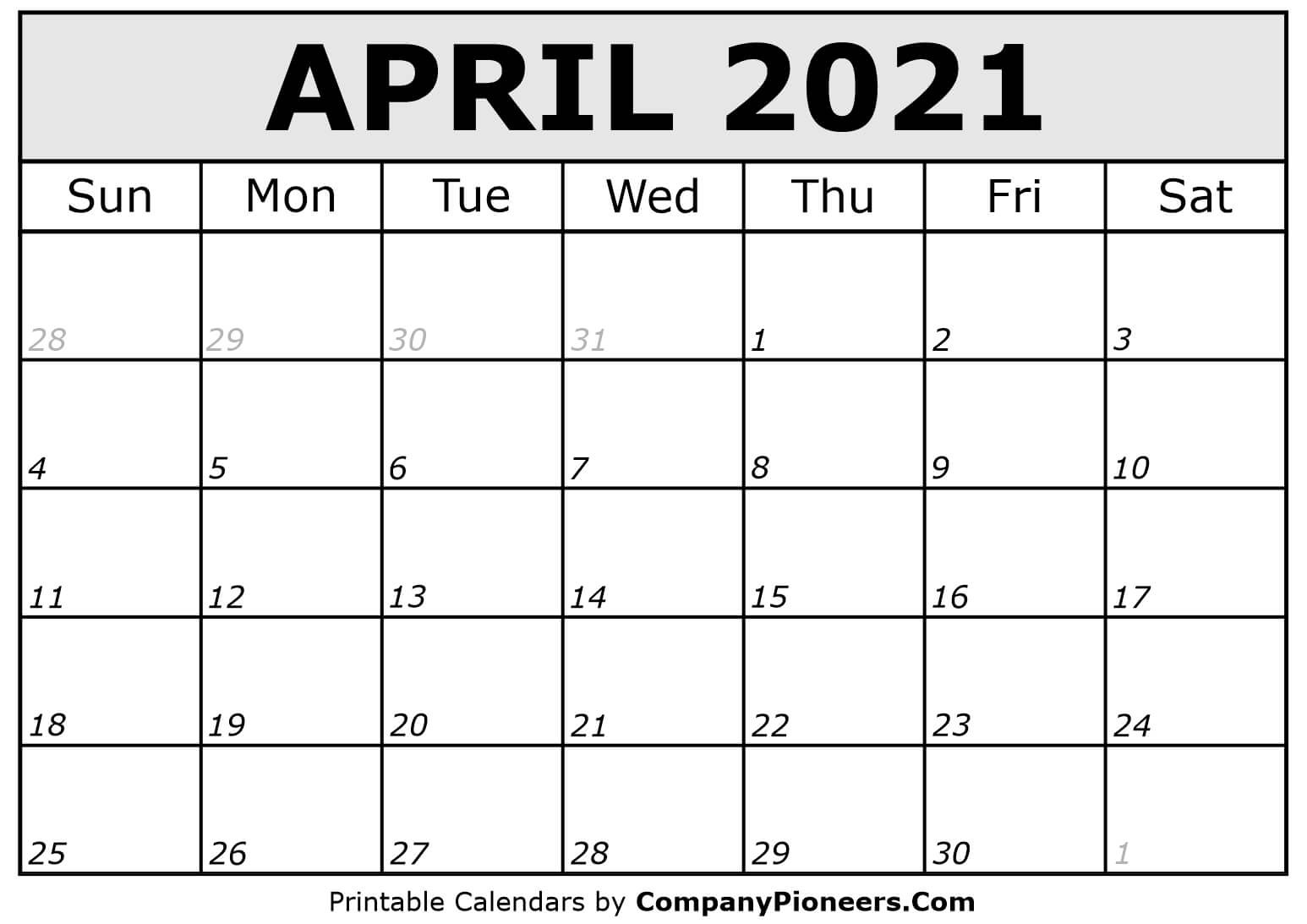 Daily Calendar 2021 April April 2021 Calendar Printable Printable 2020 Calendars