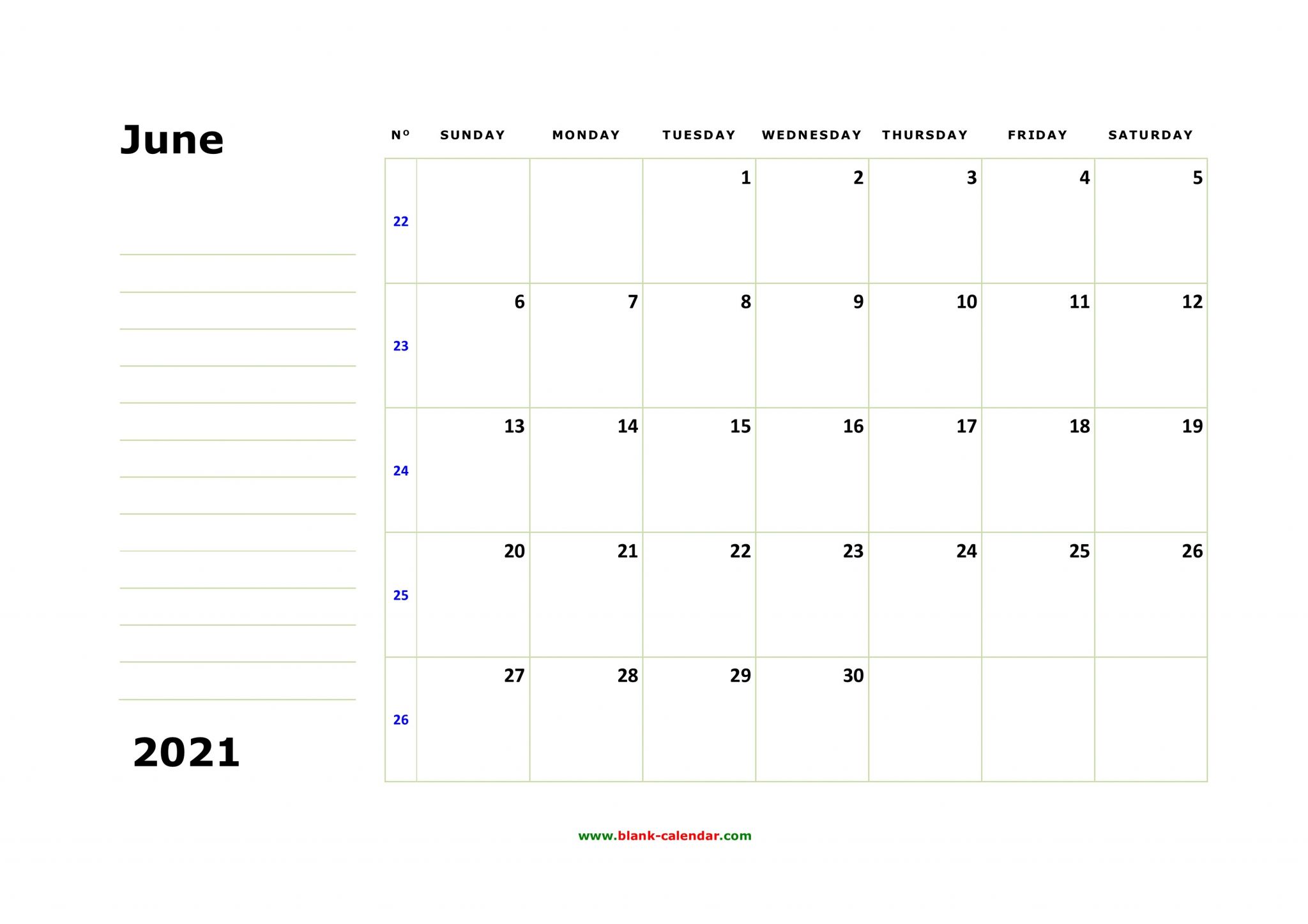Editable June 2021 Calendar Free Download Printable June 2021 Calendar Large Box