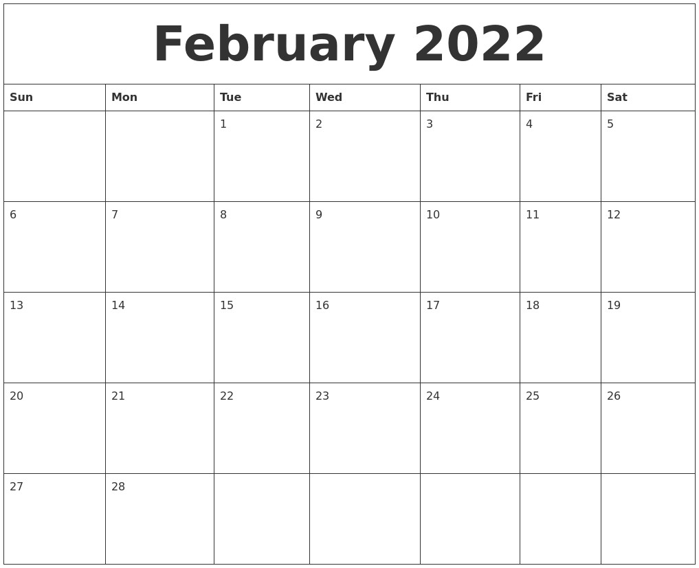 february 2022 create calendar