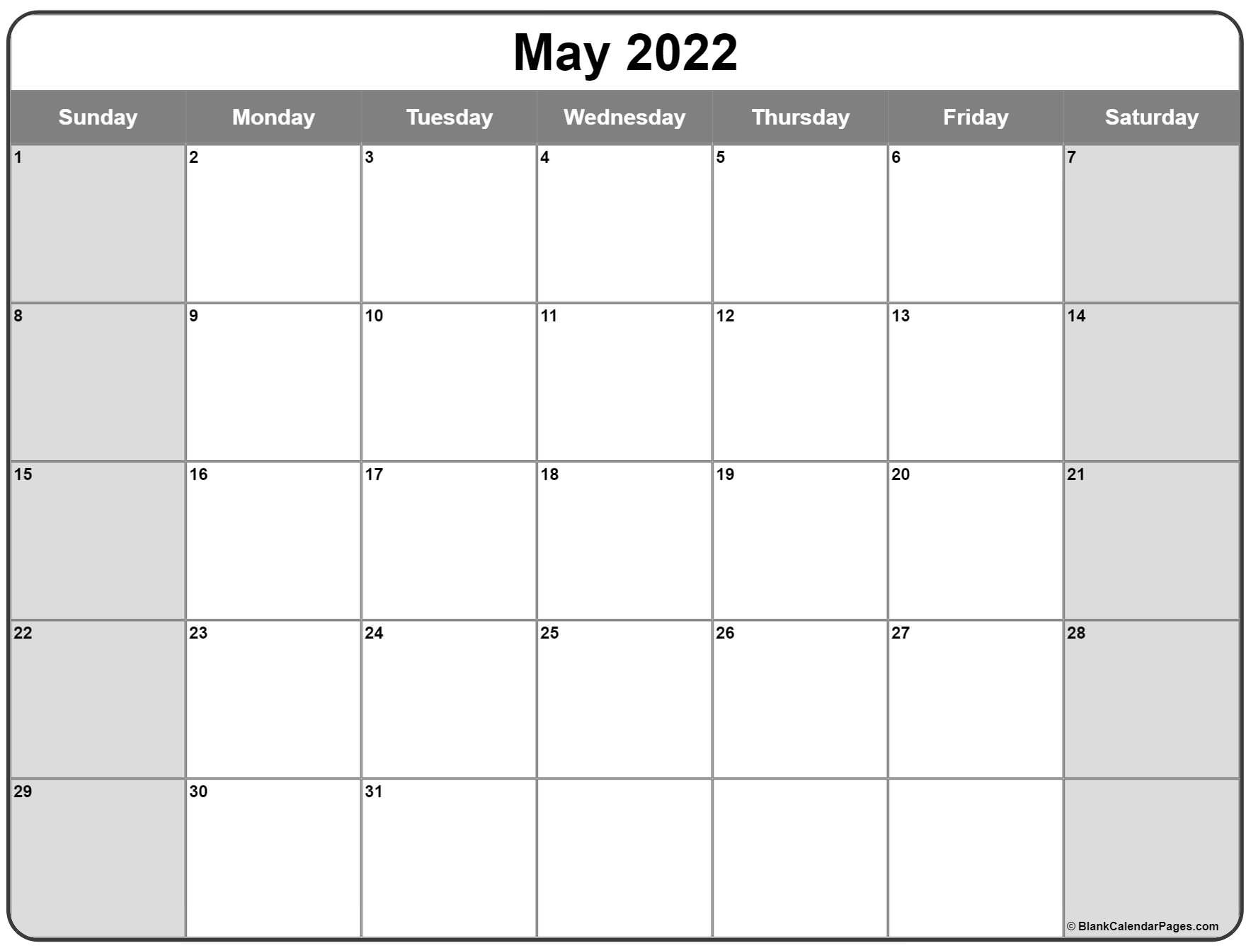 May 2022 calendar