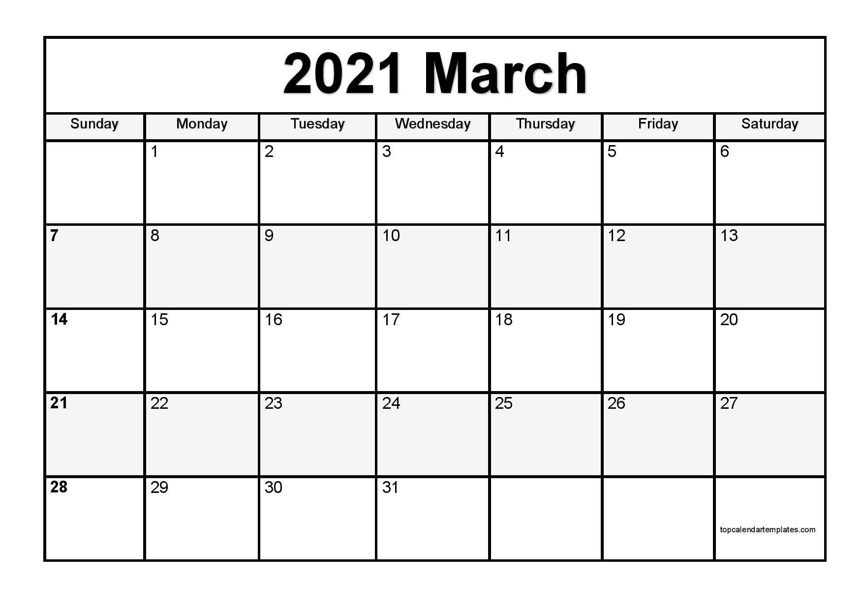 Free Printable Calendar March 2021 Free March 2021 Calendar Printable Pdf Word Templates