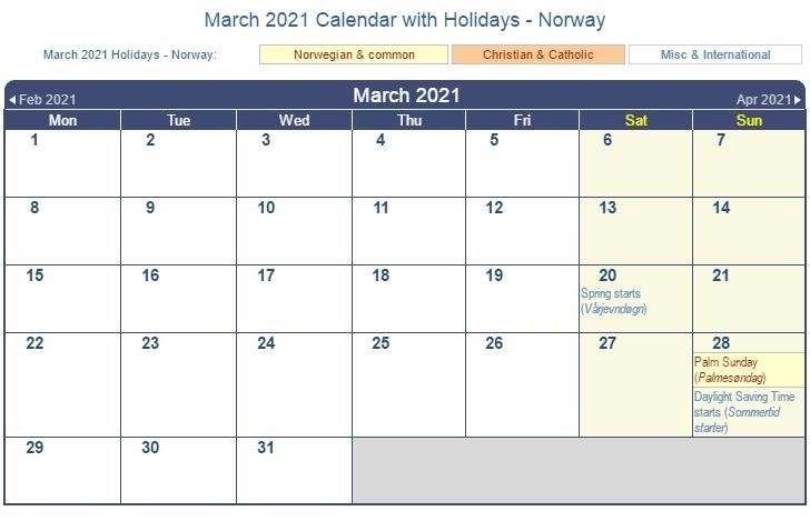 calendar march 2021 with holidays