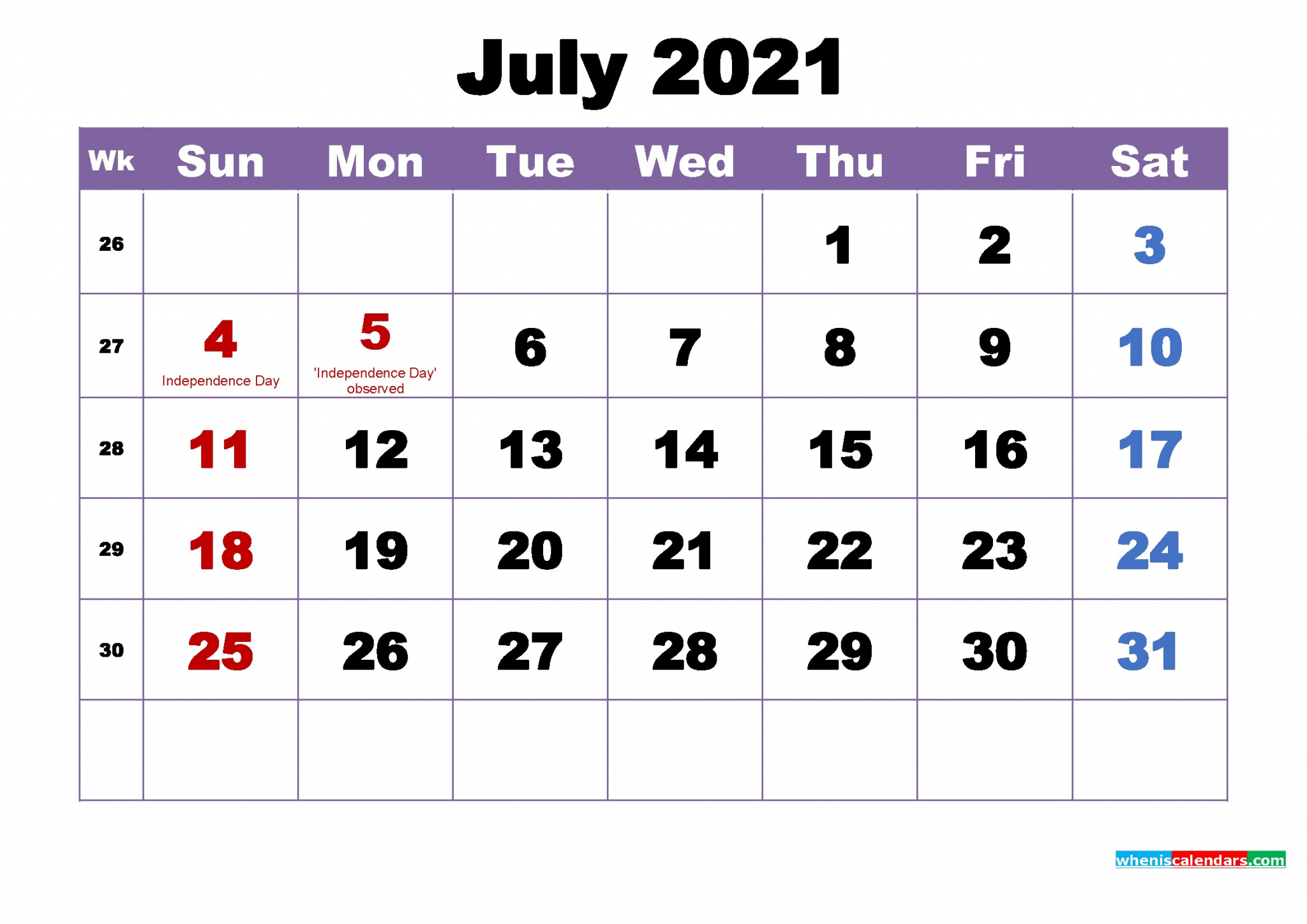 free july 2021 monthly calendar printable holidays arialblk 5 m21h55