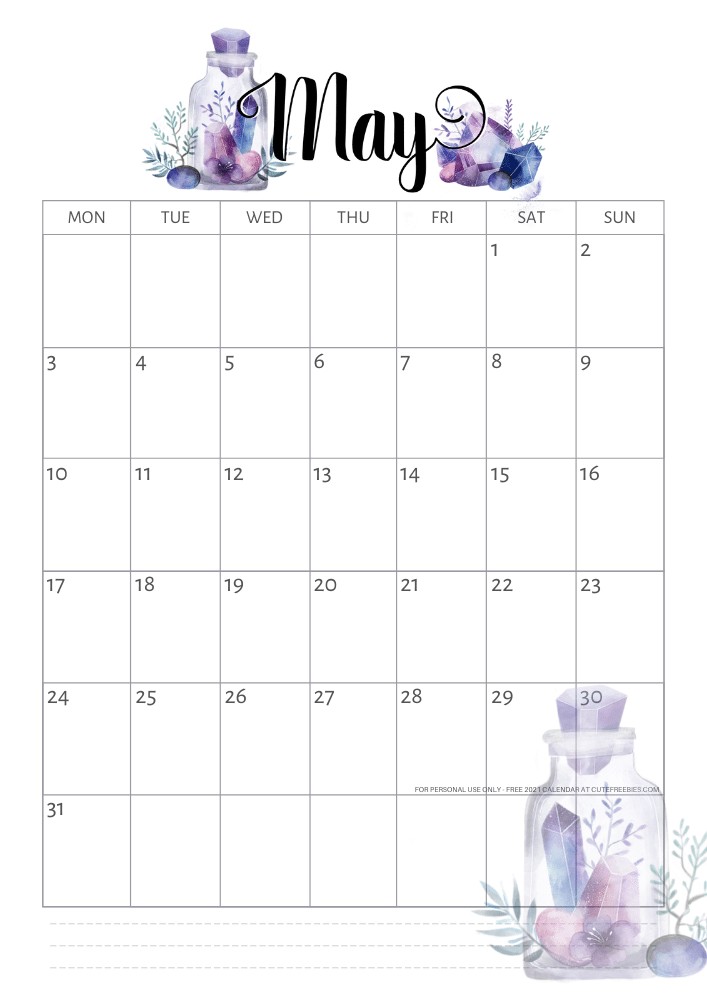 may 2021 calendar printable crystals