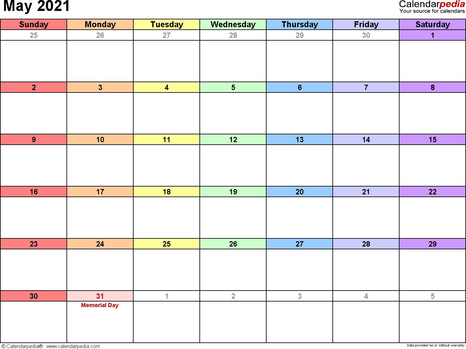 May Month Calendar 2021 May 2021 Calendar Templates for Word Excel and Pdf