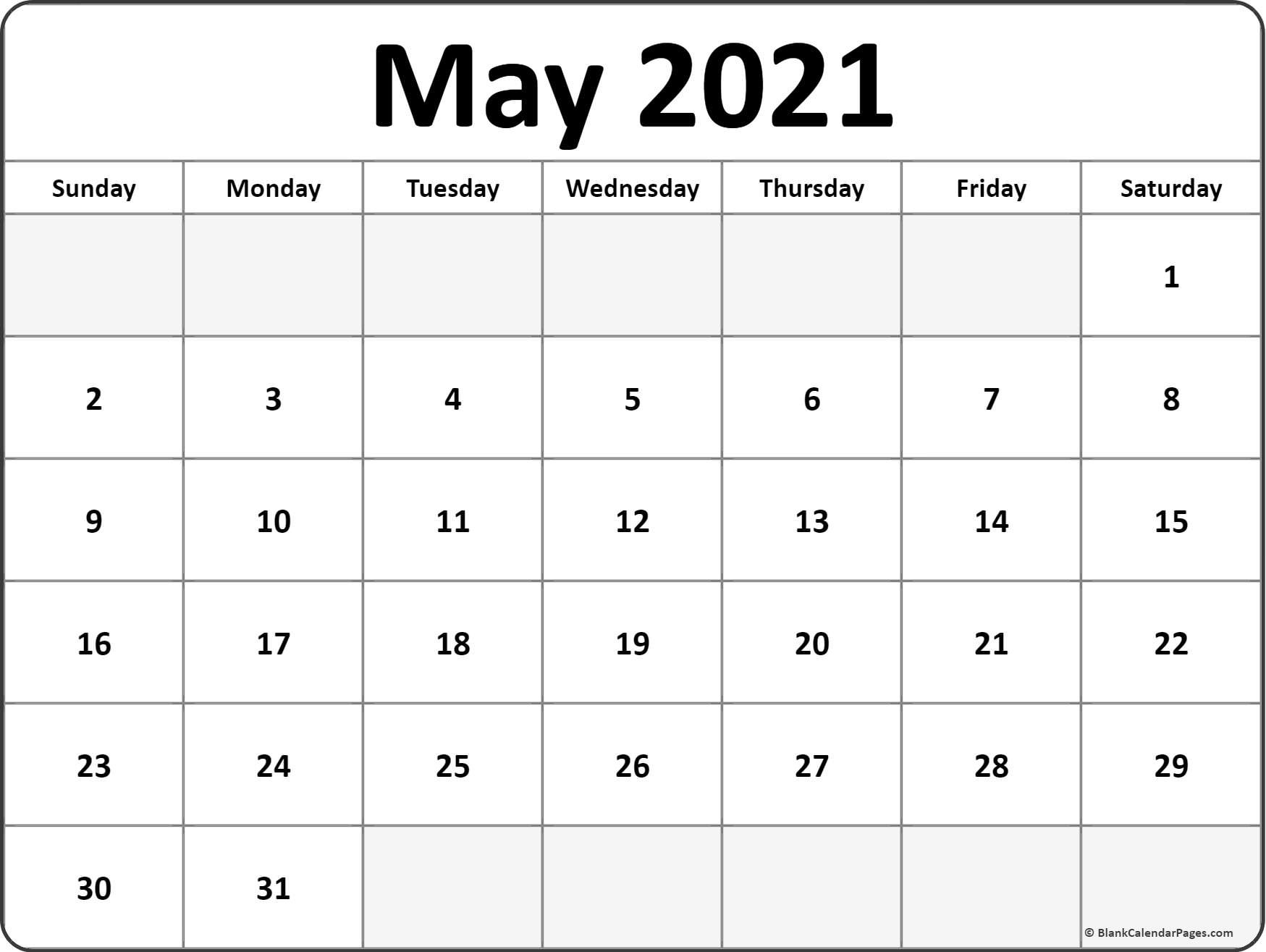 May Printable Calendar 2021 May 2021 Calendar