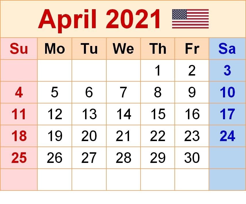 calendar month april 2021