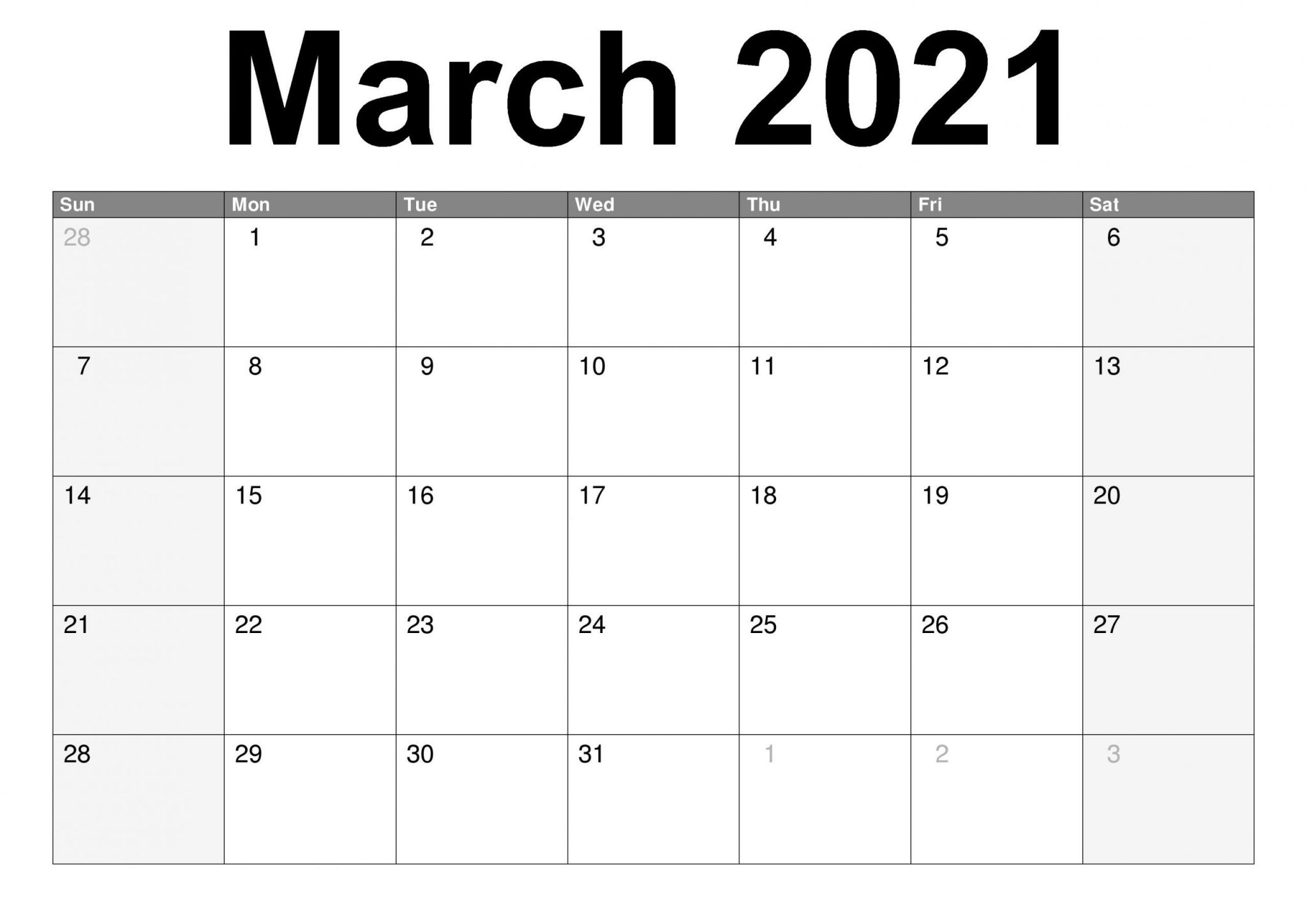 march 2021 calendar