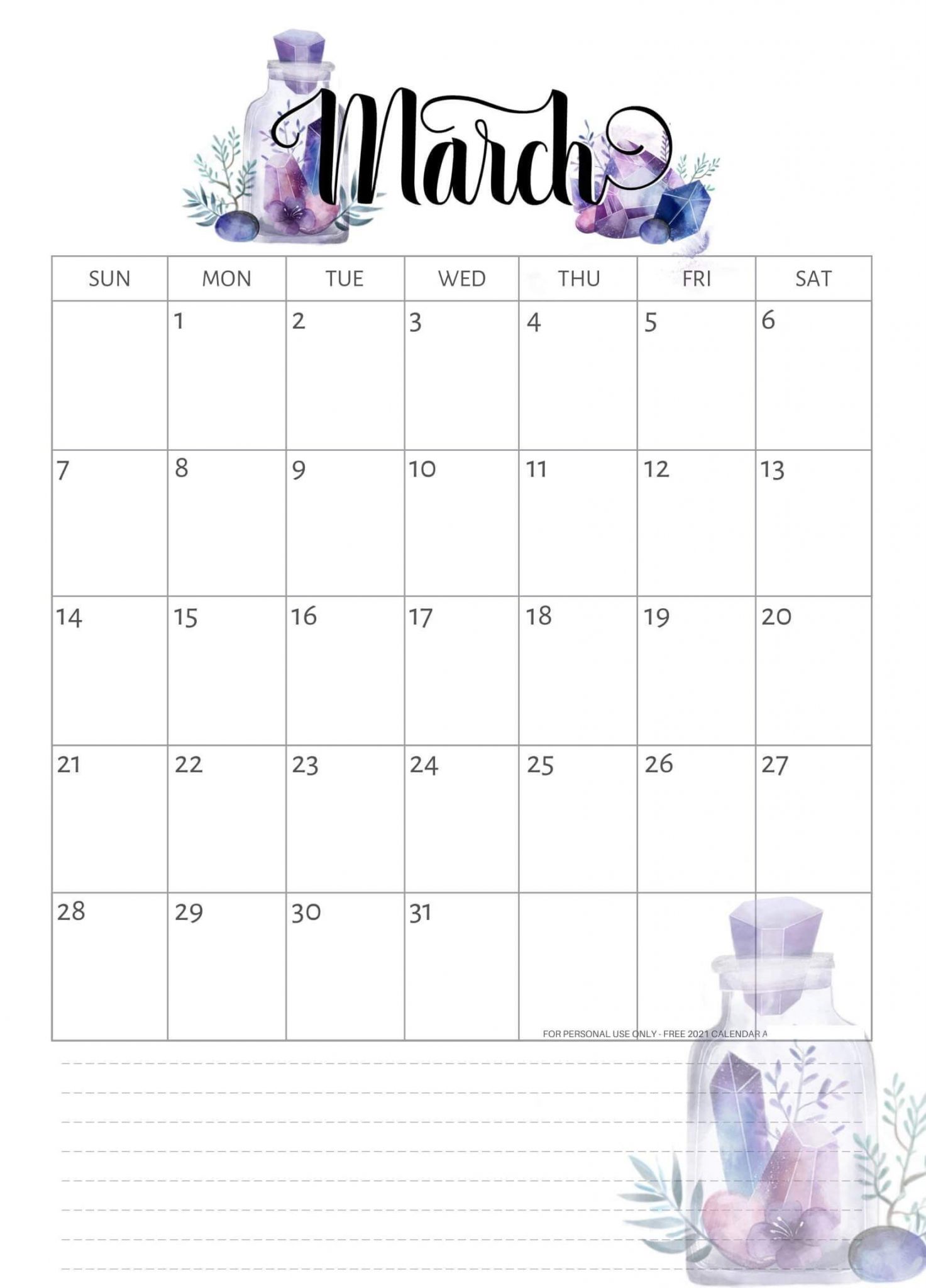 cute march 2021 calendar