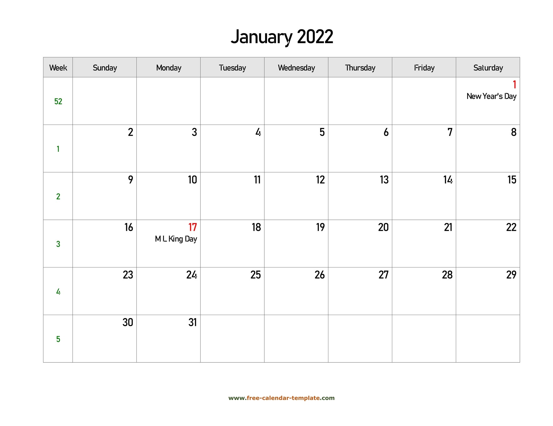 calendar blank monthly horizontal