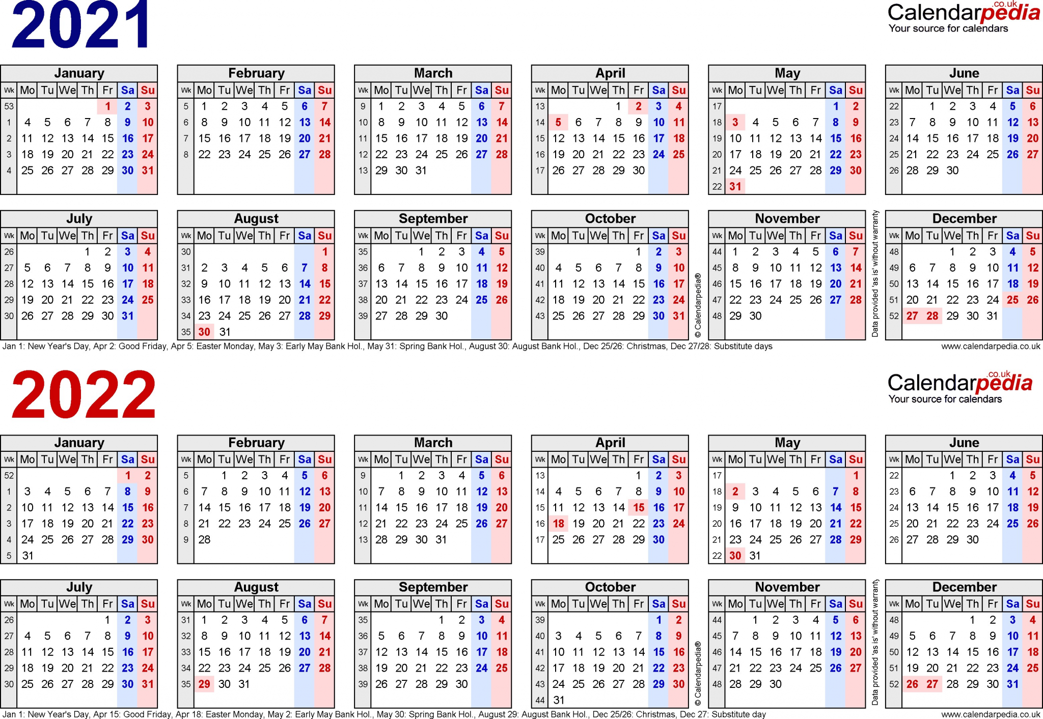 two year calendar 2021 2022 word templates
