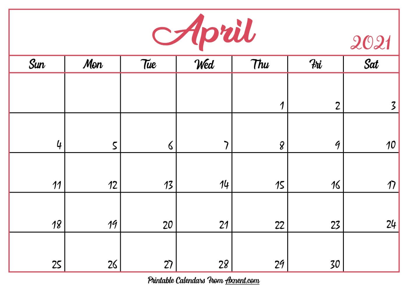 Printable 2021 April Calendar Printable April 2021 Calendar Template Time Management