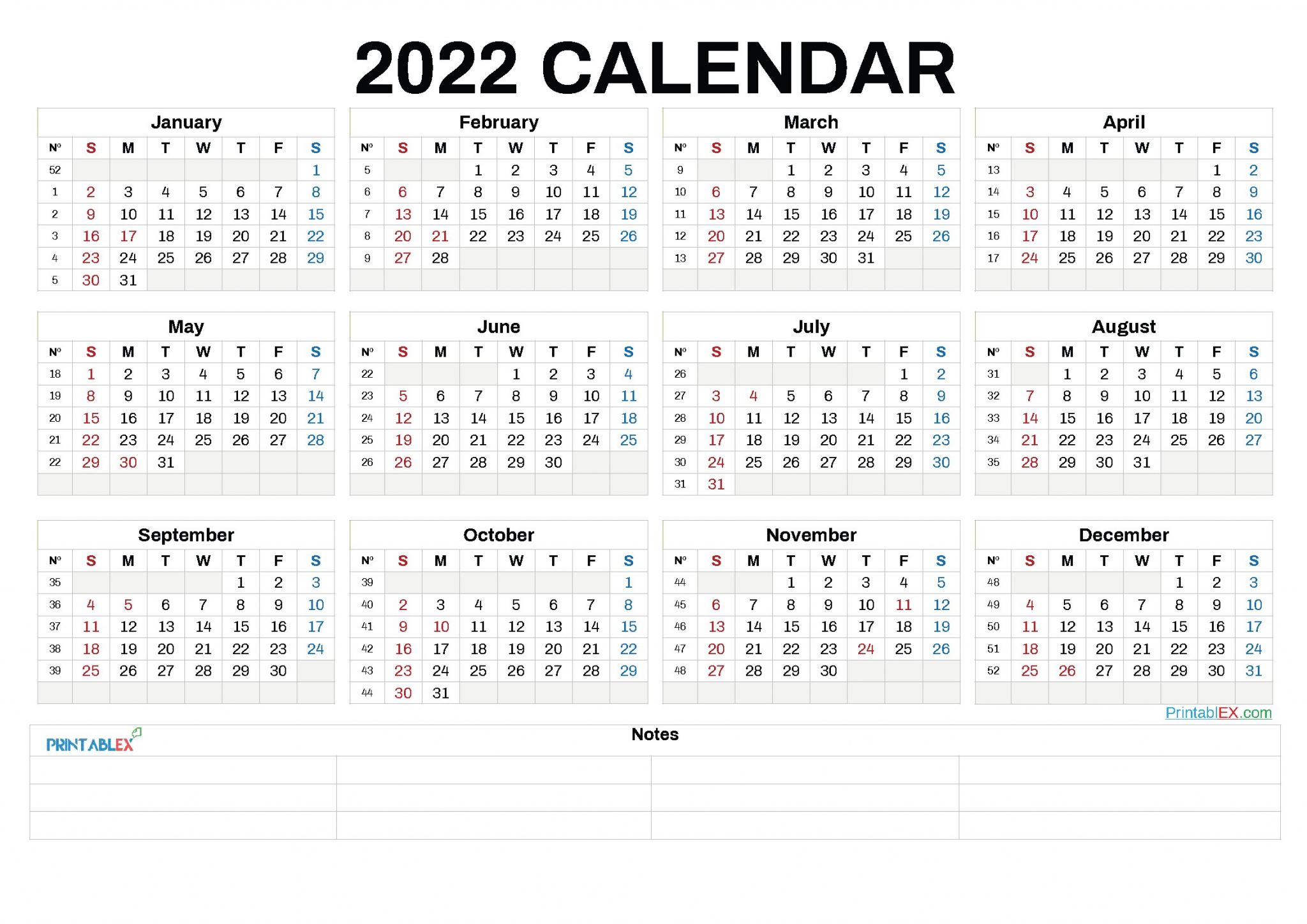 printable 2022 yearly calendar with week numbers archivo 4 apcy22six88