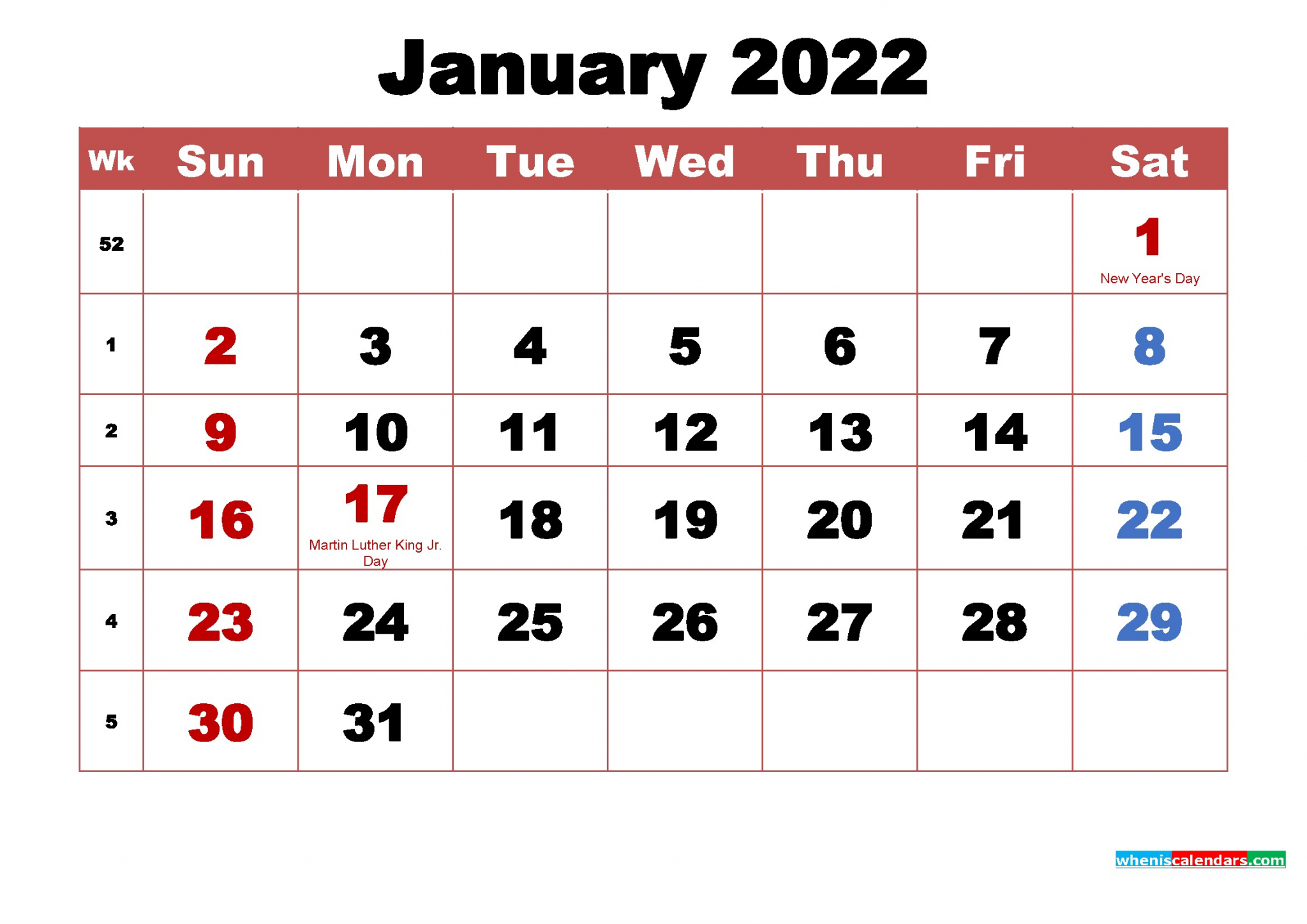 january 2022 monthly calendar printable holidays arialblk 3 2m22h25