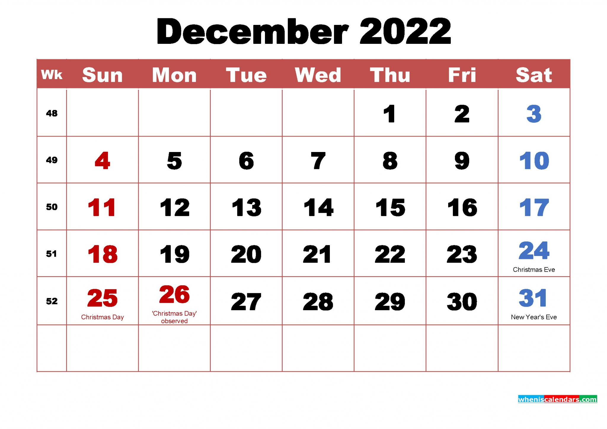 free december 2022 monthly calendar printable holidays arialblk 3 m22h36