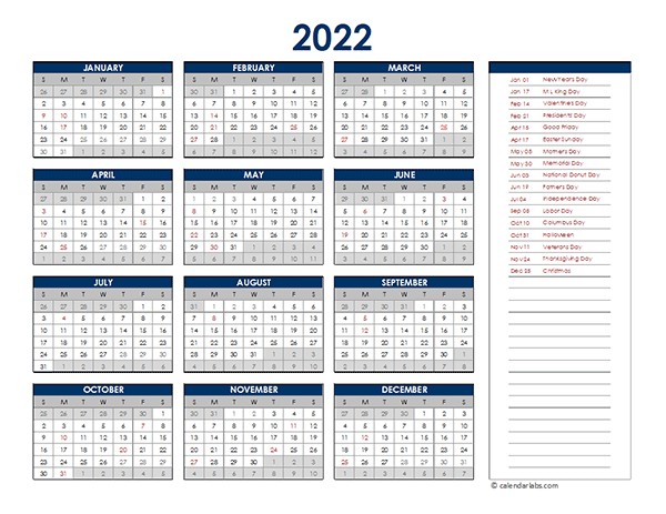 Printable Julian Calendar 2022 2022 Excel Yearly Calendar Free Printable Templates