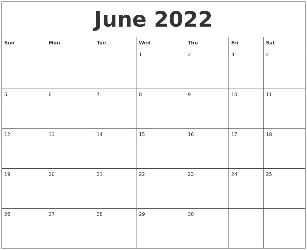 Printable June Calendar 2022 June 2022 Calendar