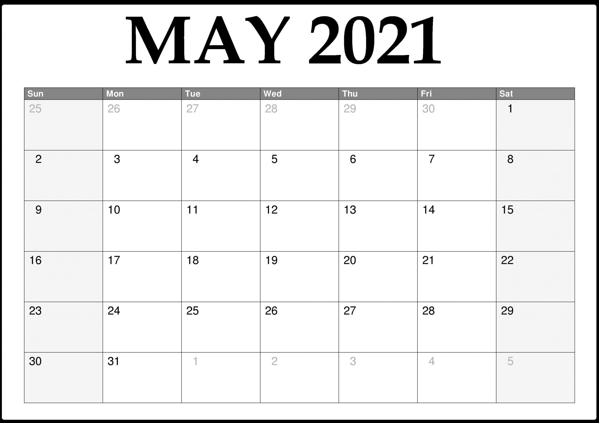 Printable May Calendar 2021 Calendar for May 2021 Free Printable Calendar Templates