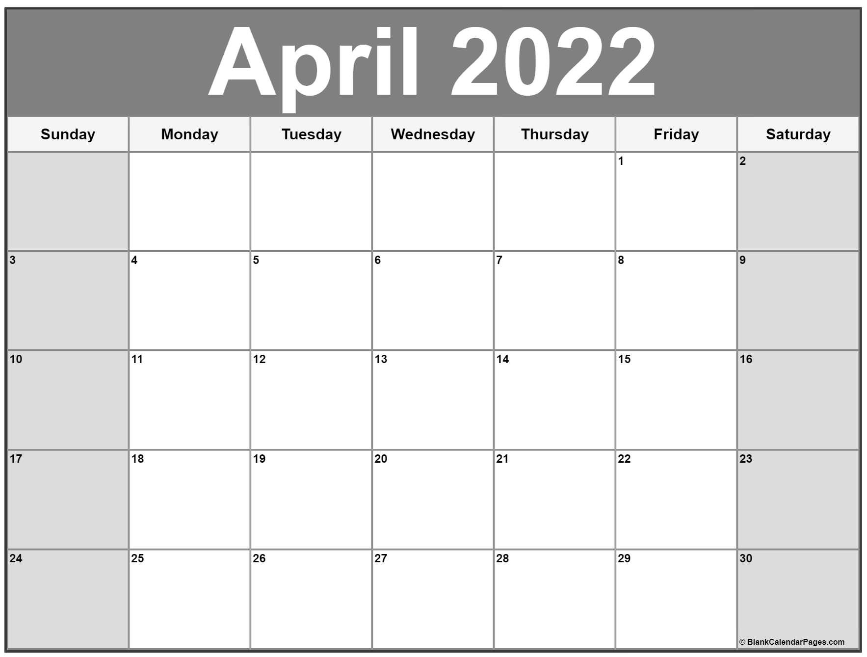 Calendar April 2022 Printable April 2022 Calendar