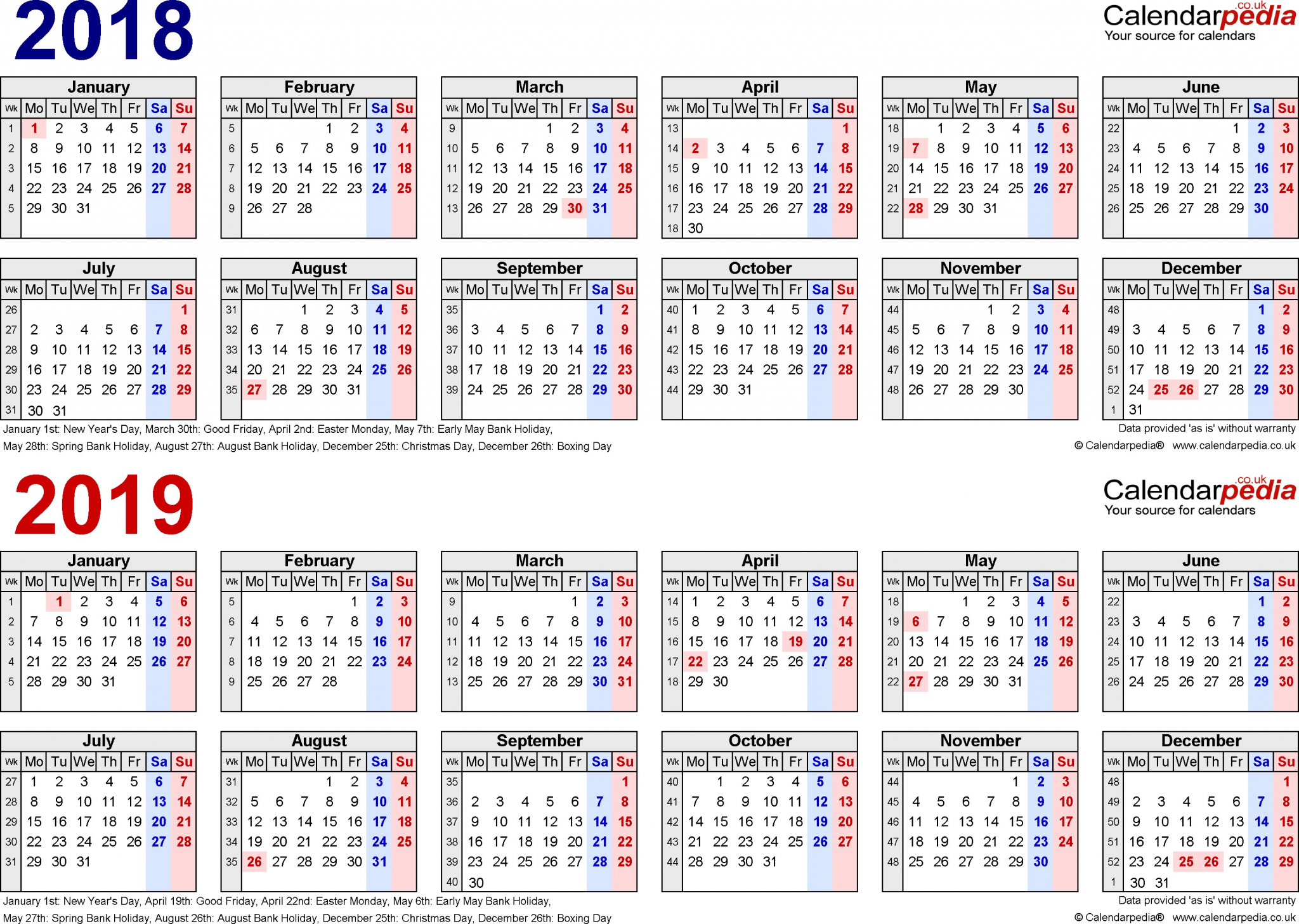 two year calendar 2018 2019 word templates