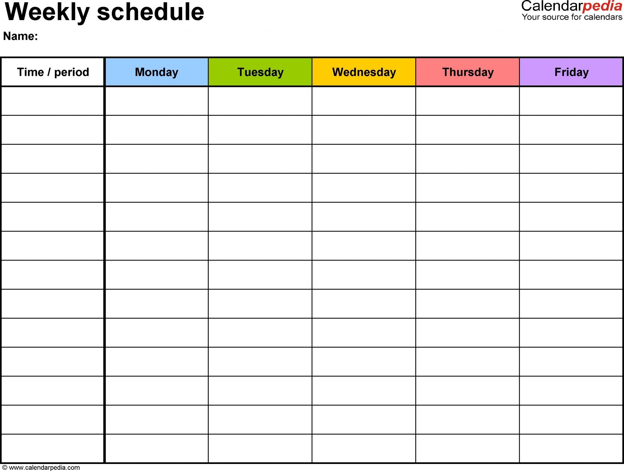 monday to sunday schedule