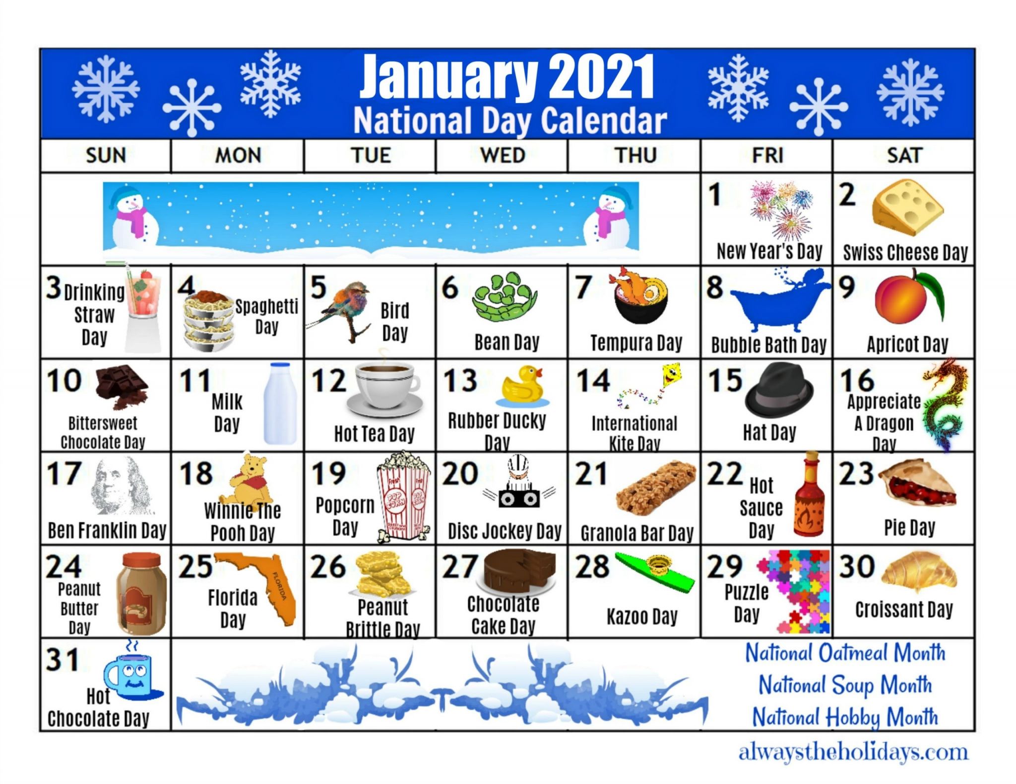 Free National Day Calendar 2021 January Printable National Day Calendar 2021 Free