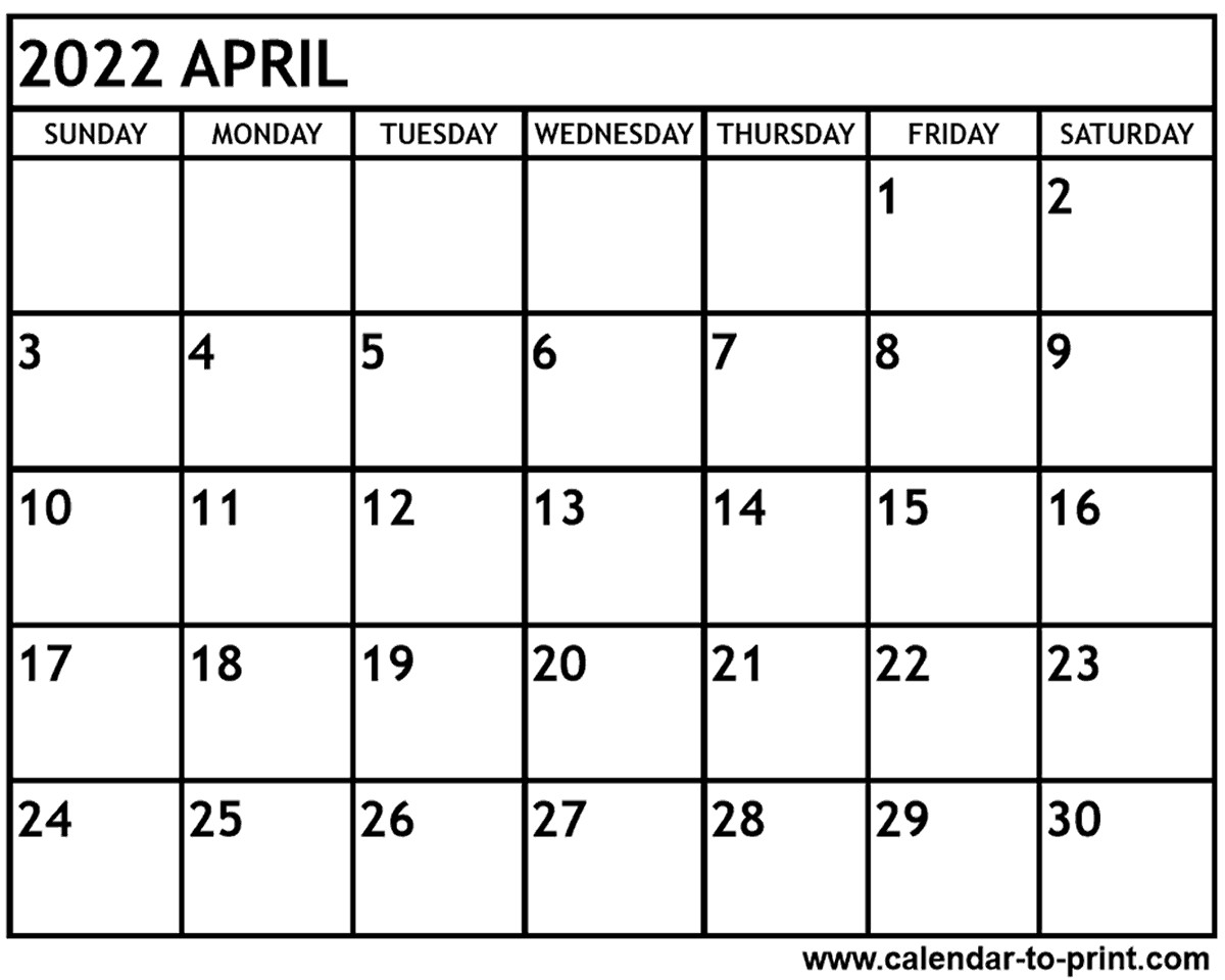 april 2022 calendar