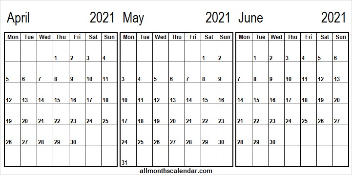 april to june 2021 calendar