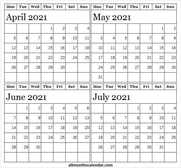 april to july 2021 calendar free