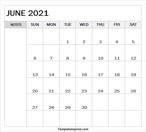 printable blank calendar jun 2021
