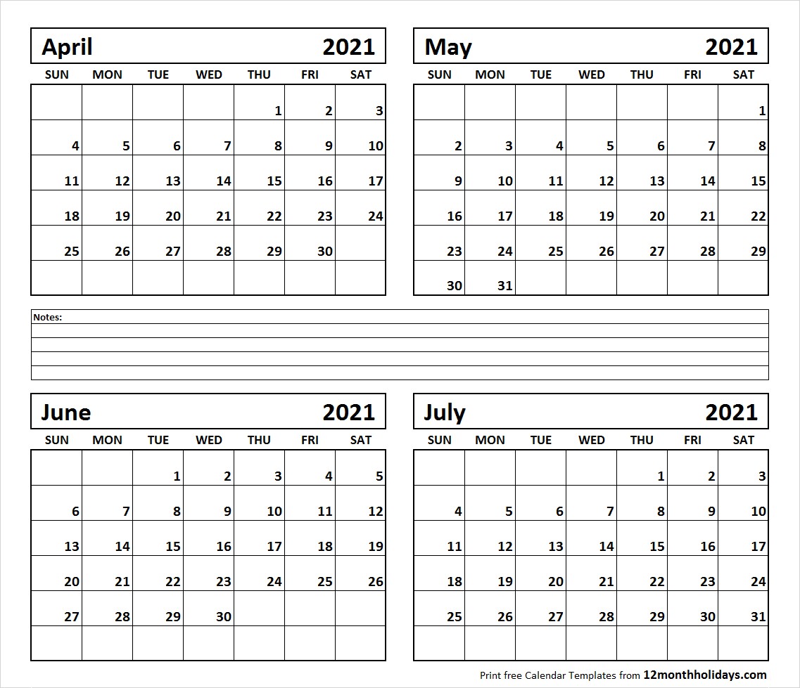 blank printable calendar 2021 4 month
