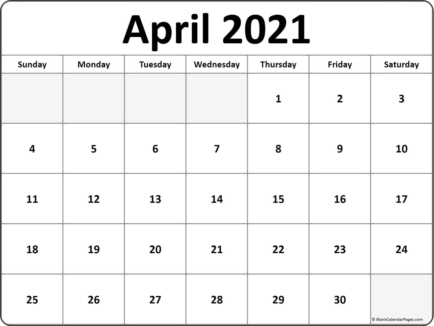 calendar page april 2021