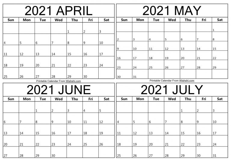april to july 2021 calendar