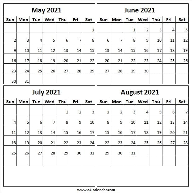 may to august 2021 calendar printable template