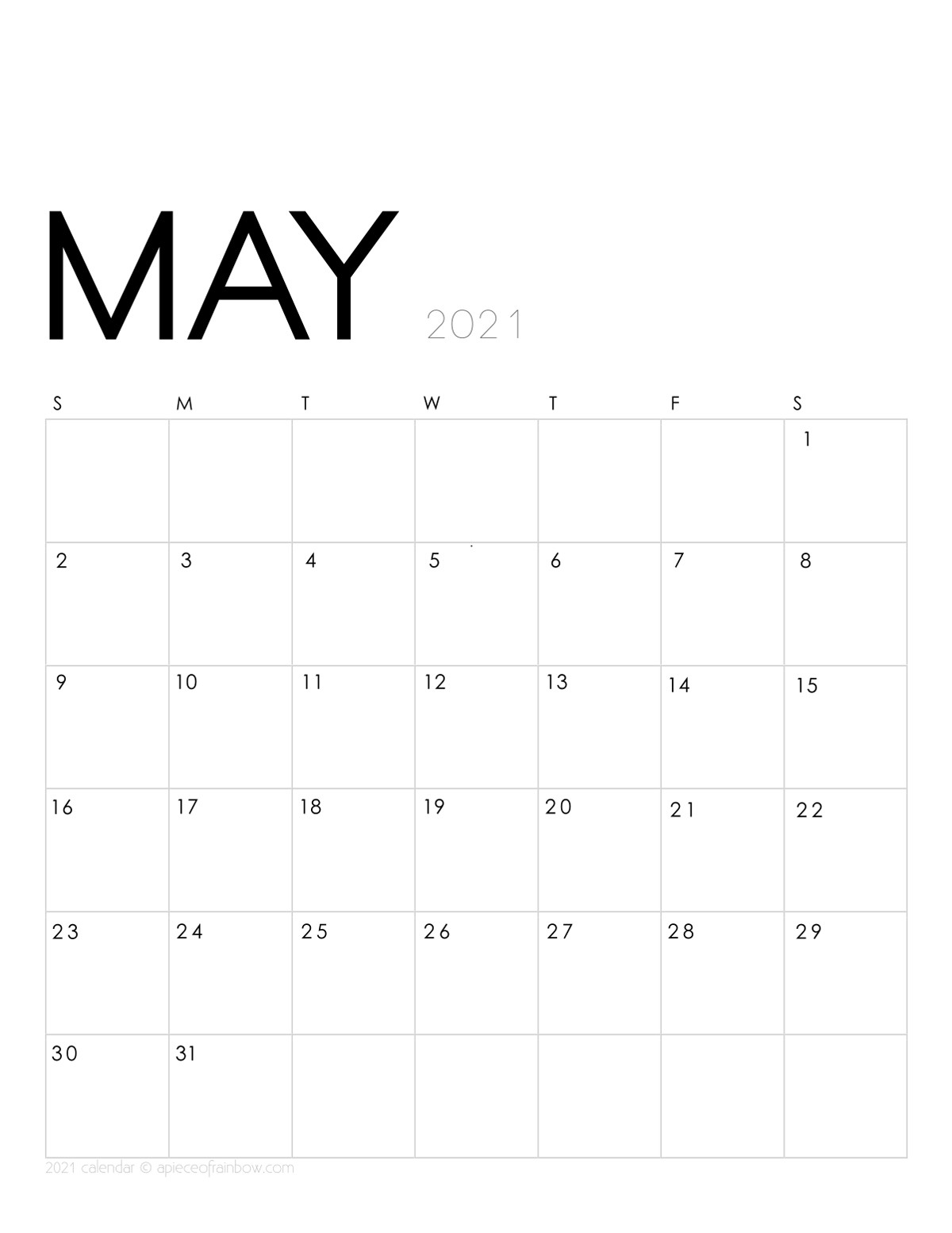 printable may 2021 calendar monthly planner