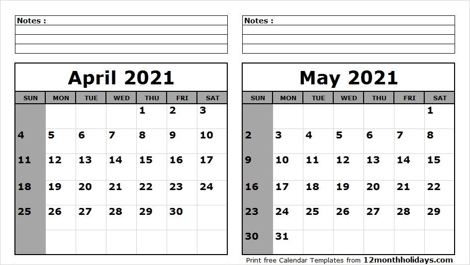 blank calendar april may 2021