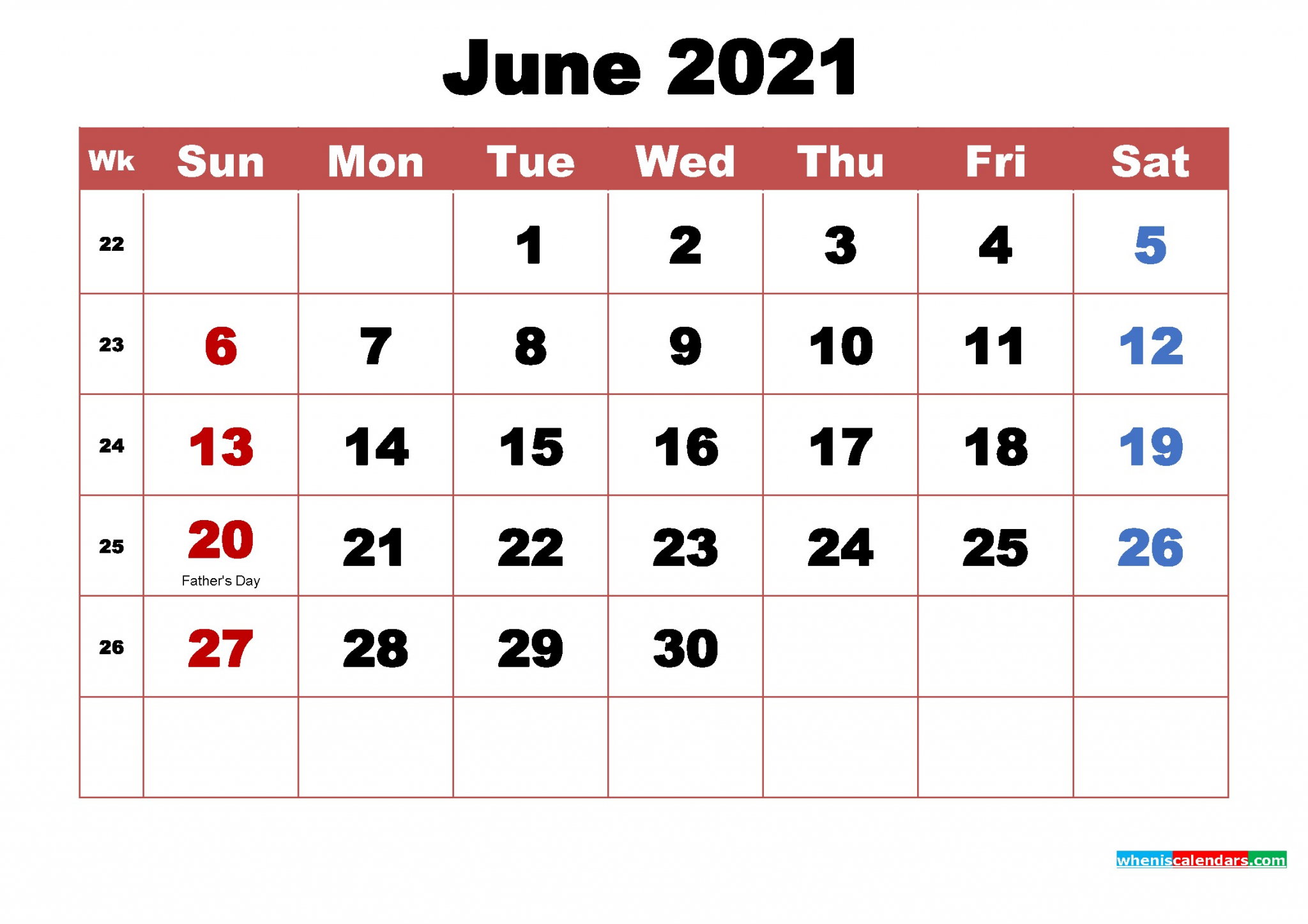 june 2021 calendar with holidays