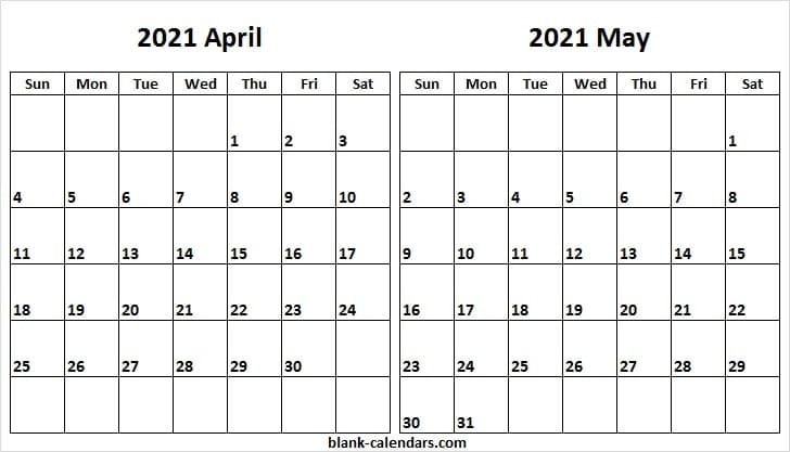 calendar 2021 april may free printable