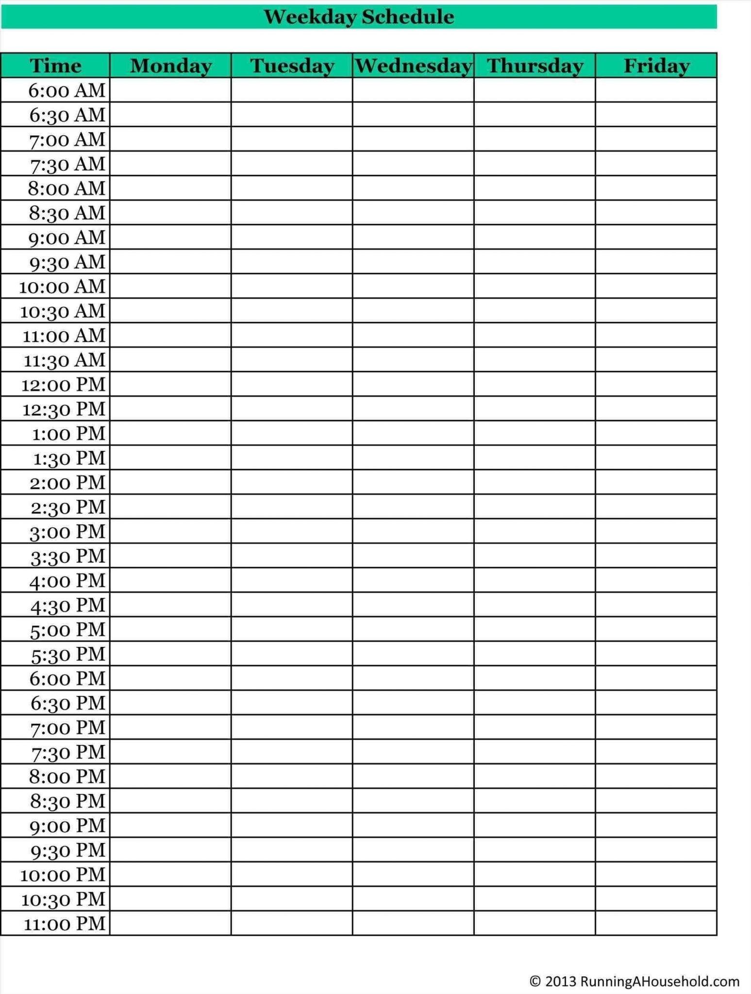 15 minute schedule printable template