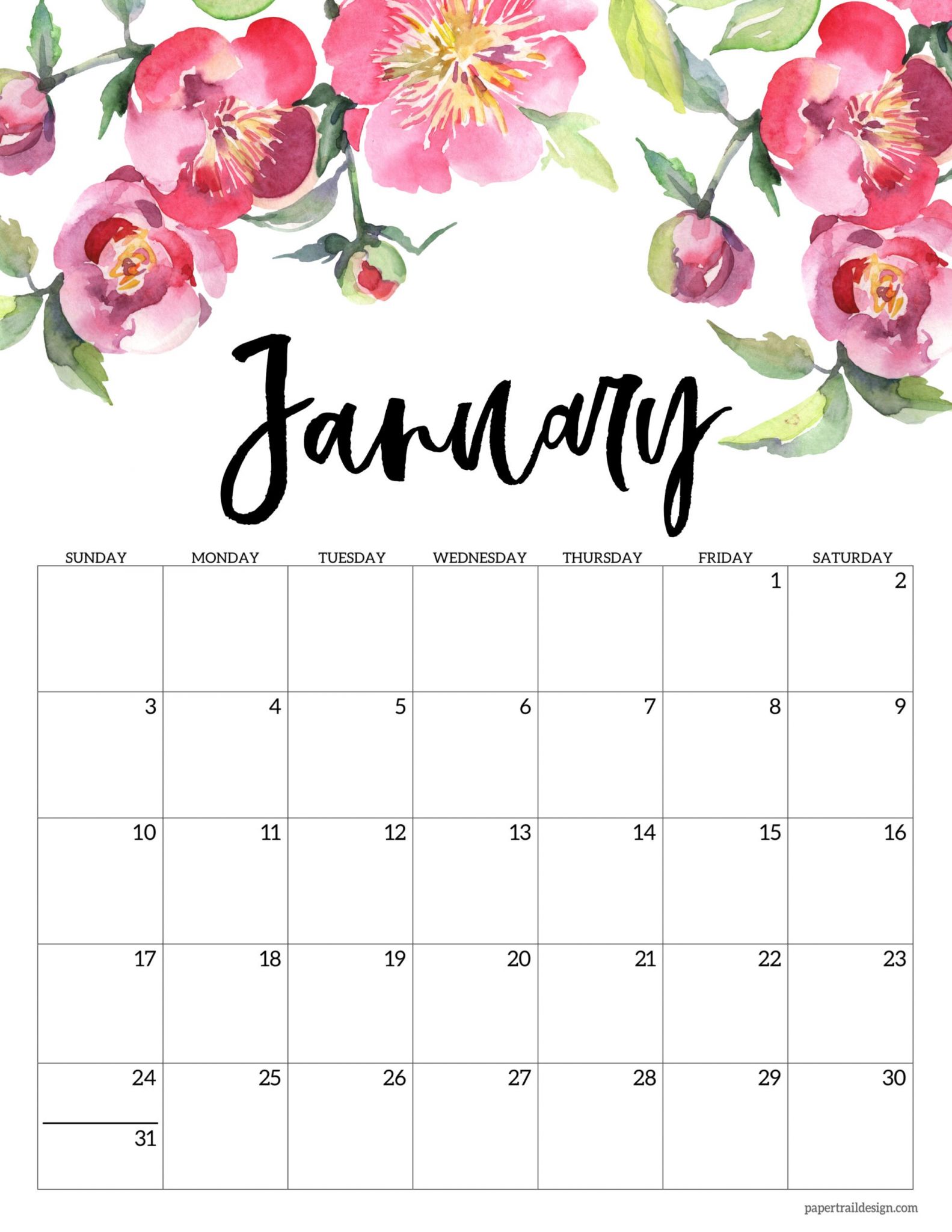 free printable 2021 floral calendar