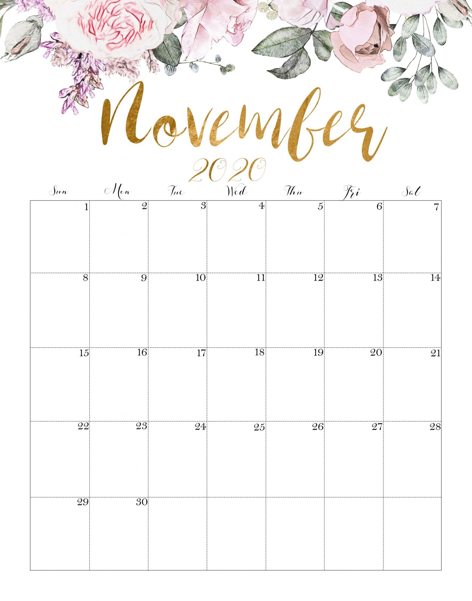Cute November 2021 Calendar Calendar November 2020 Cute
