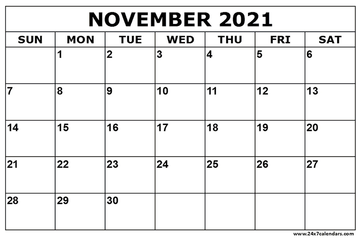 Editable November 2021 Calendar Free Printable November 2021 Calendar 24x7calendars