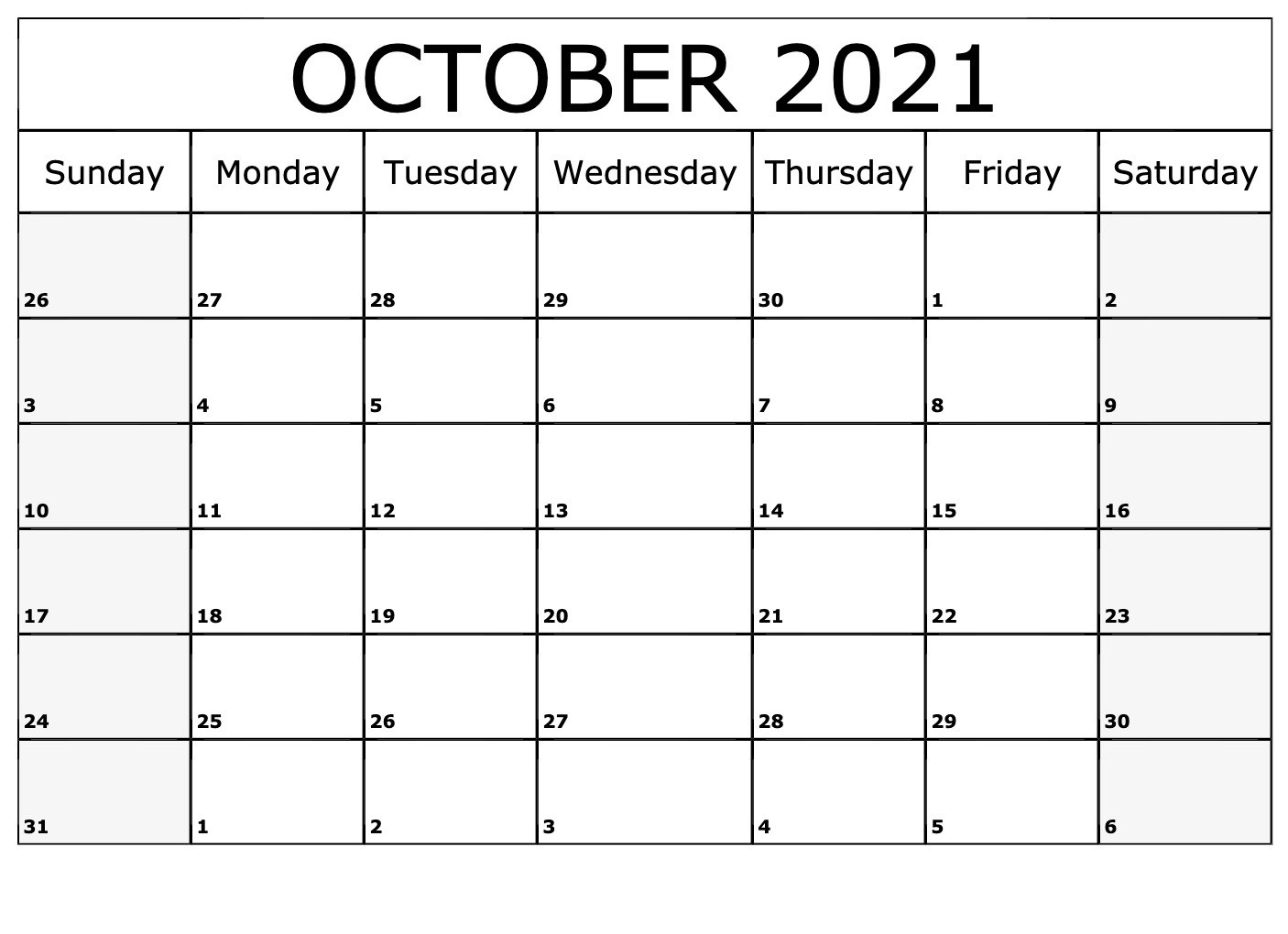 October 2021 Calendar Template October 2021 Calendar Horizontally Free Layouts for