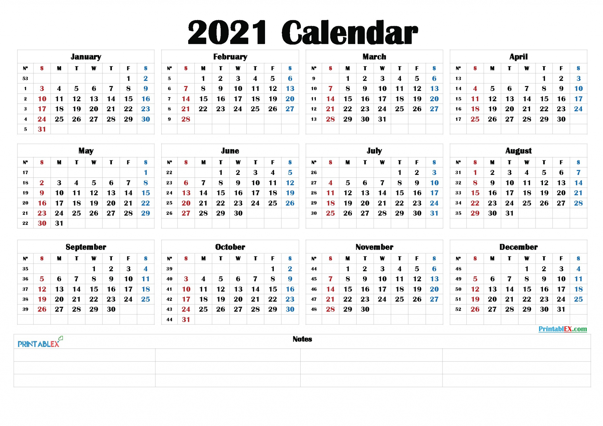 free 2021 yearly calender template 2021