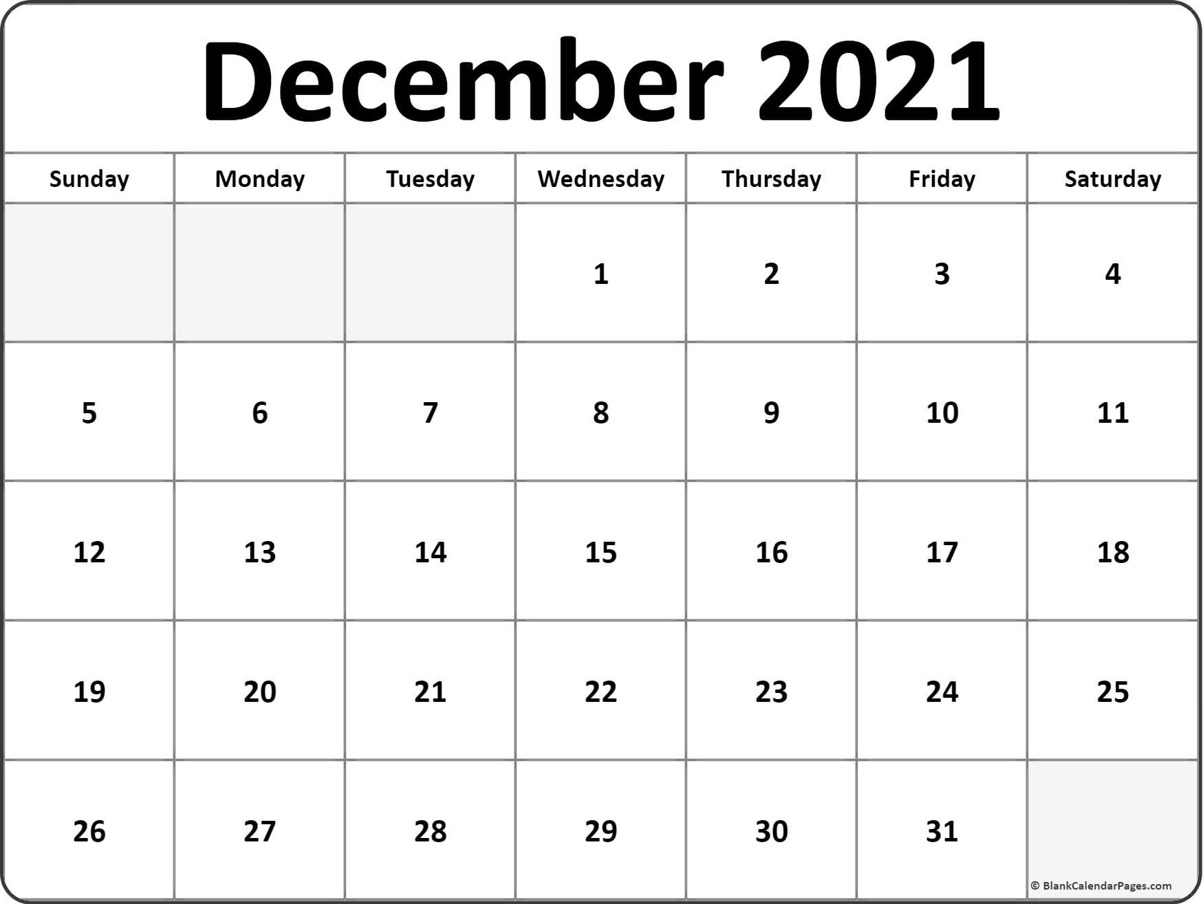 Printable December 2021 Calendar December 2021 Blank Calendar Templates