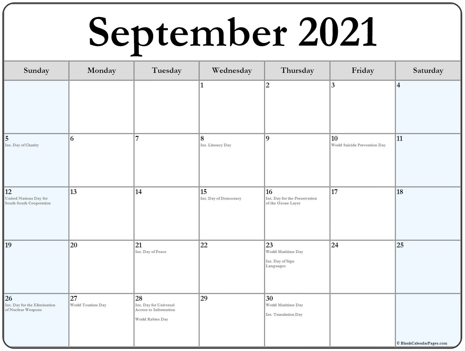 September 2021 calendar